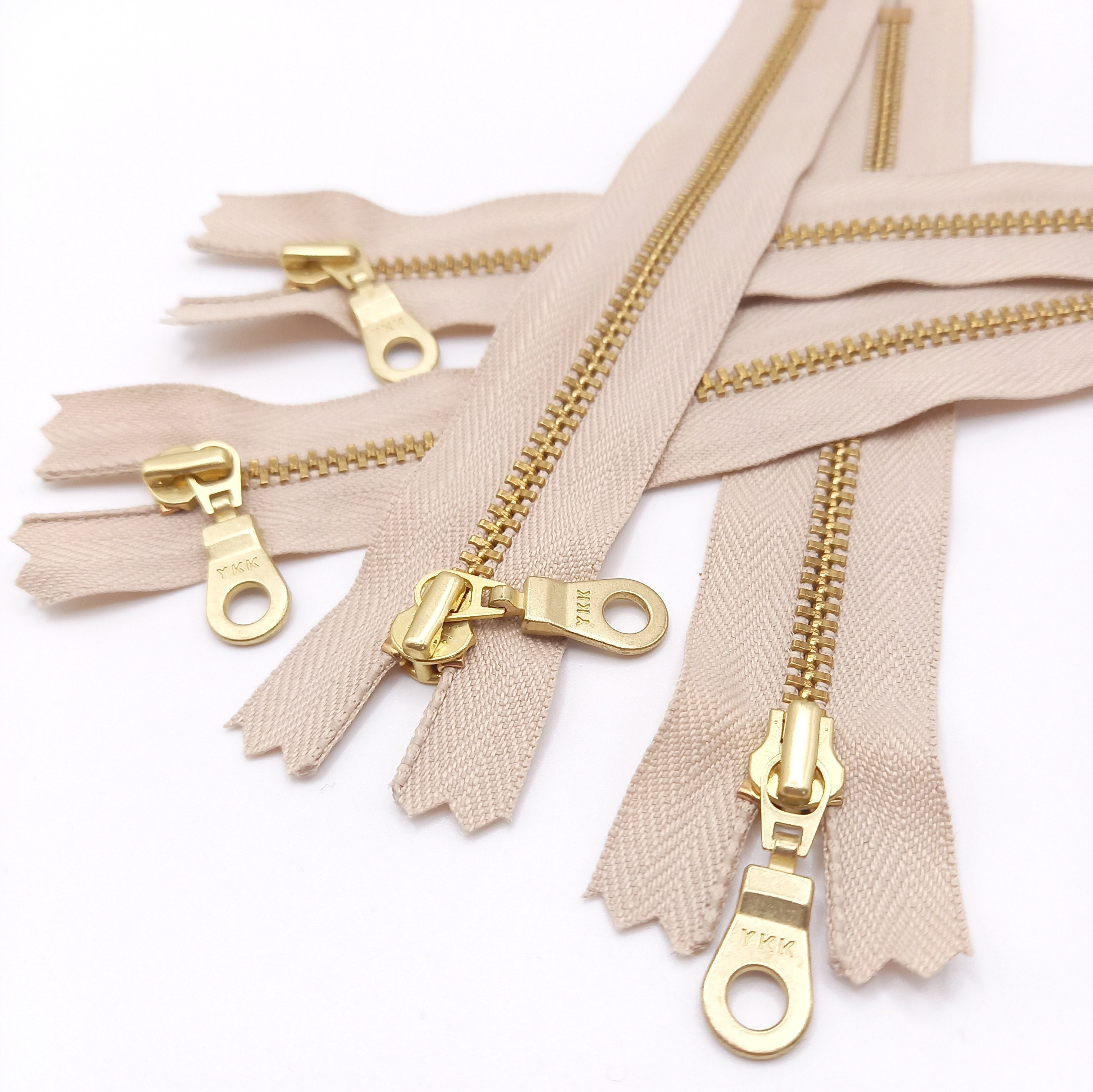 YKK Natural Beige 572 GOLD Brass Zipper 10 13 15 18 20 23 25 28 30 