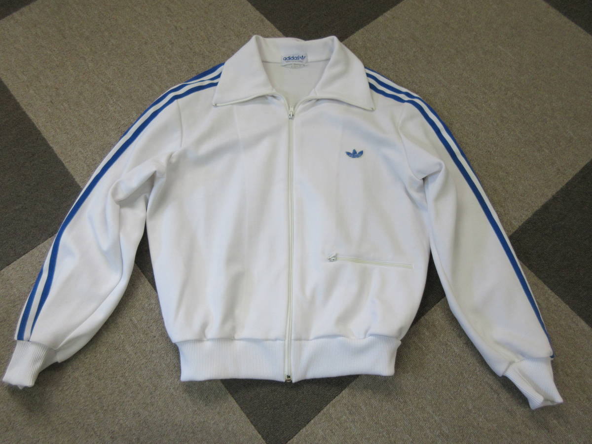 70s80s adidas ジャージ M 白 青ライン トラックジャケット 