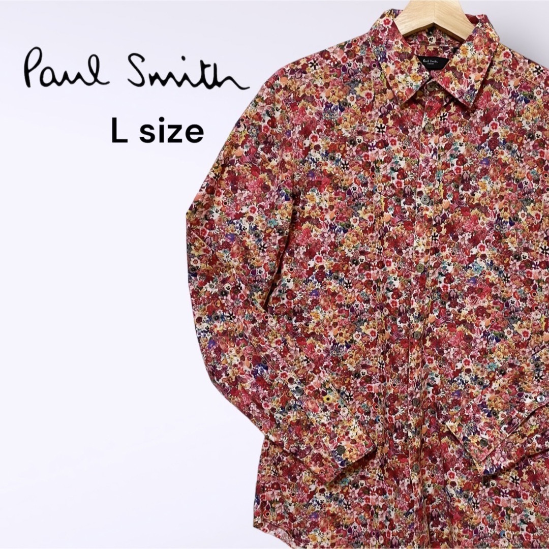 ポールスミス　paulsmith メンズ　総柄　花柄　シャツ　赤　Lサイズ　長袖