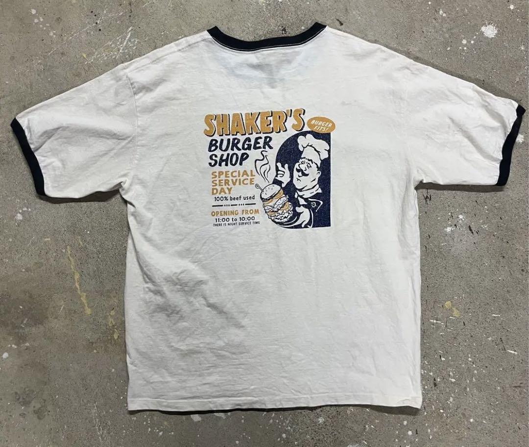 シェーカーズバーガーショップ デカロゴ両面プリントリンガーTシャツ Y2K 古着