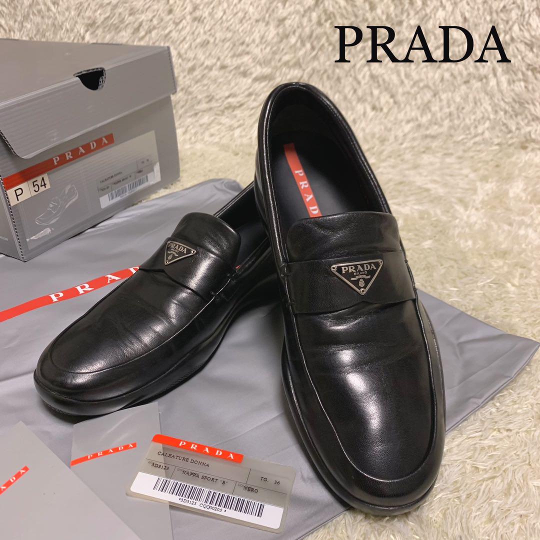 【付属完備】プラダ　ドライビングシューズ　スリッポン　ラムレザー　三角プレート