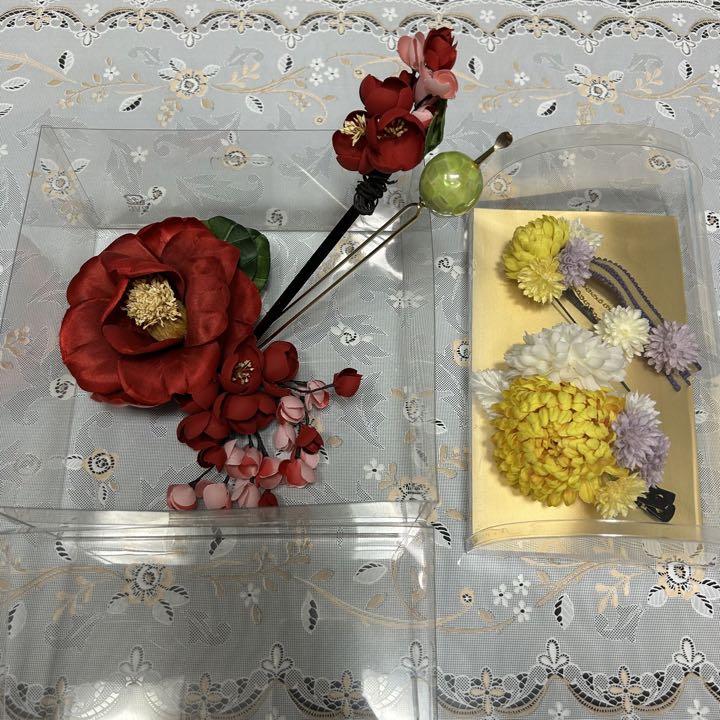 椿ダイヤナかんざし ぽんぽん菊クリップ あわだまかんざし 髪飾り 成人式 卒業式