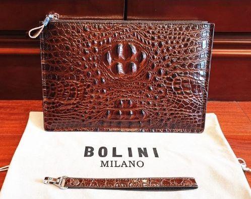 【定価約16万】BOLINI　クロコダイル型押し　本革クラッチバッグ