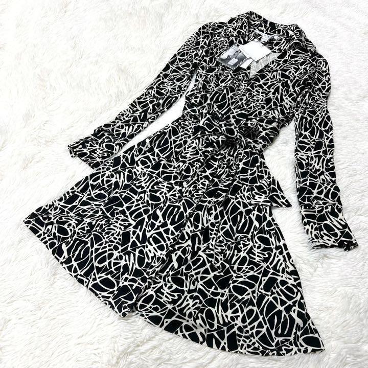 【新品】DVF カシュクール ラップ ワンピース 総柄 シグネチャー S