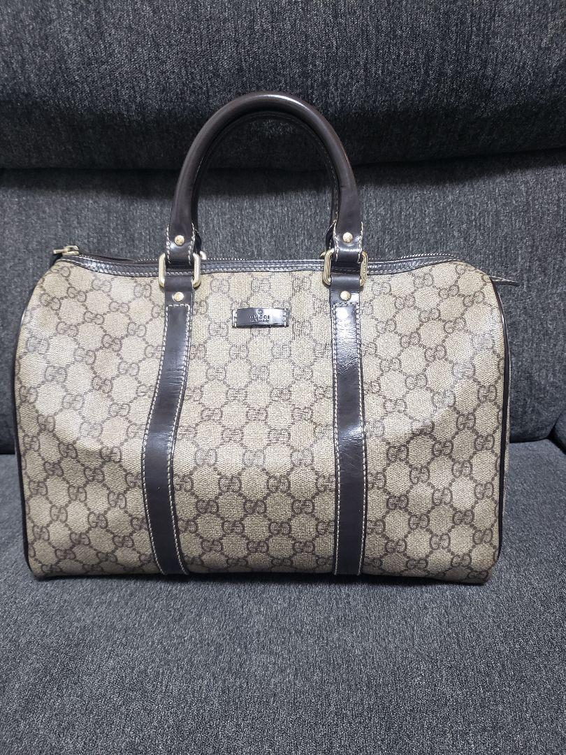 GUCCI グッチ ミニボストン バッグ ベージュ GG柄 PVC×エナメル