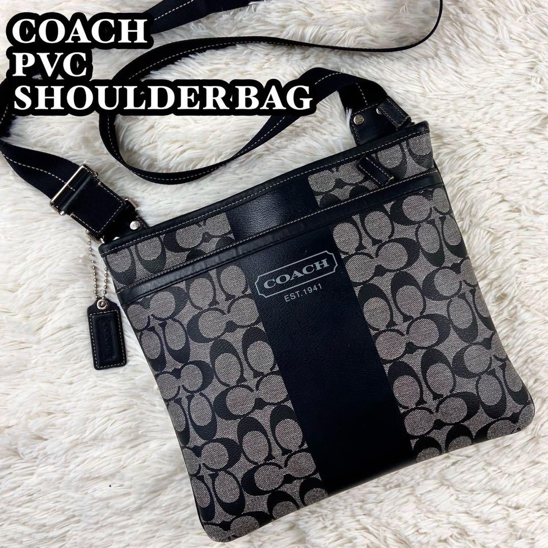 極美品 COACH PVC ショルダーバッグ シグネチャー 総柄 斜め掛け 黒