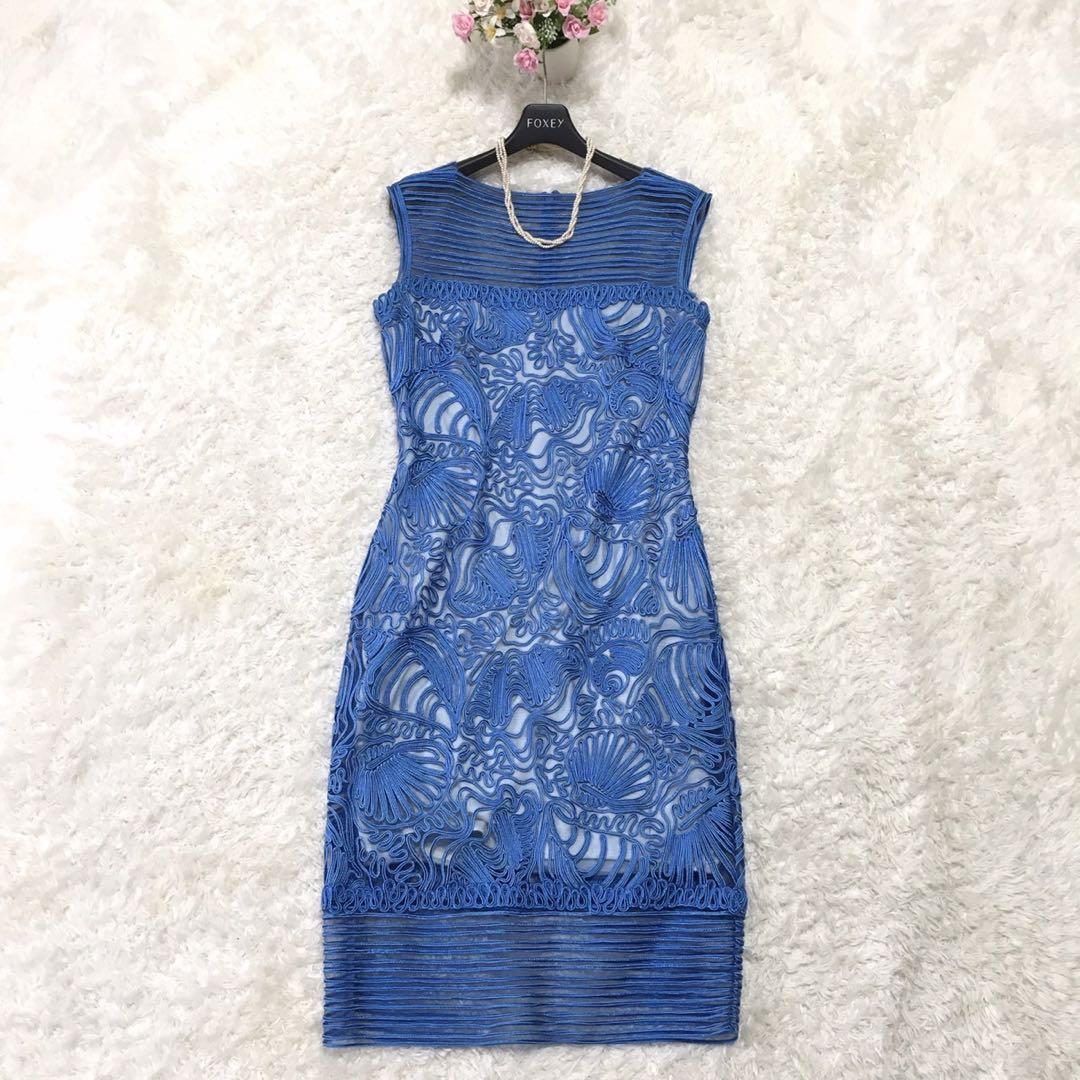 美品☆タダシショージ　総レースドレス　ワンピース　ノースリーブ　ブルー　2