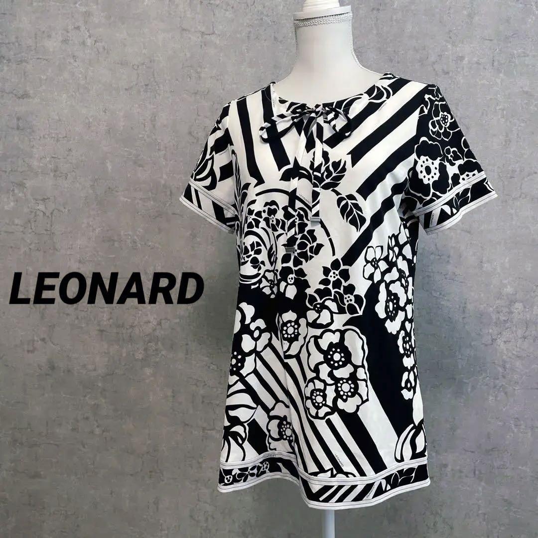 美品　レオナール　LEONARD 花柄　モノトーン　チュニックワンピース