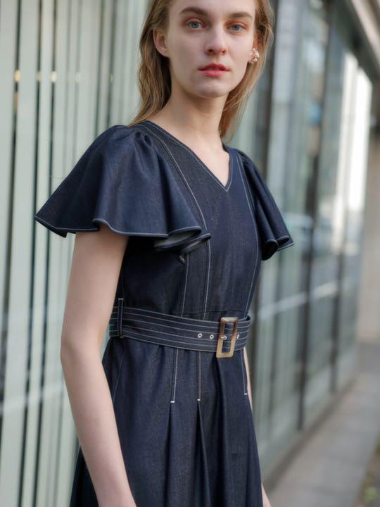 ＊タグ付き＊TONAL デニムラッフルスリーブワンピース