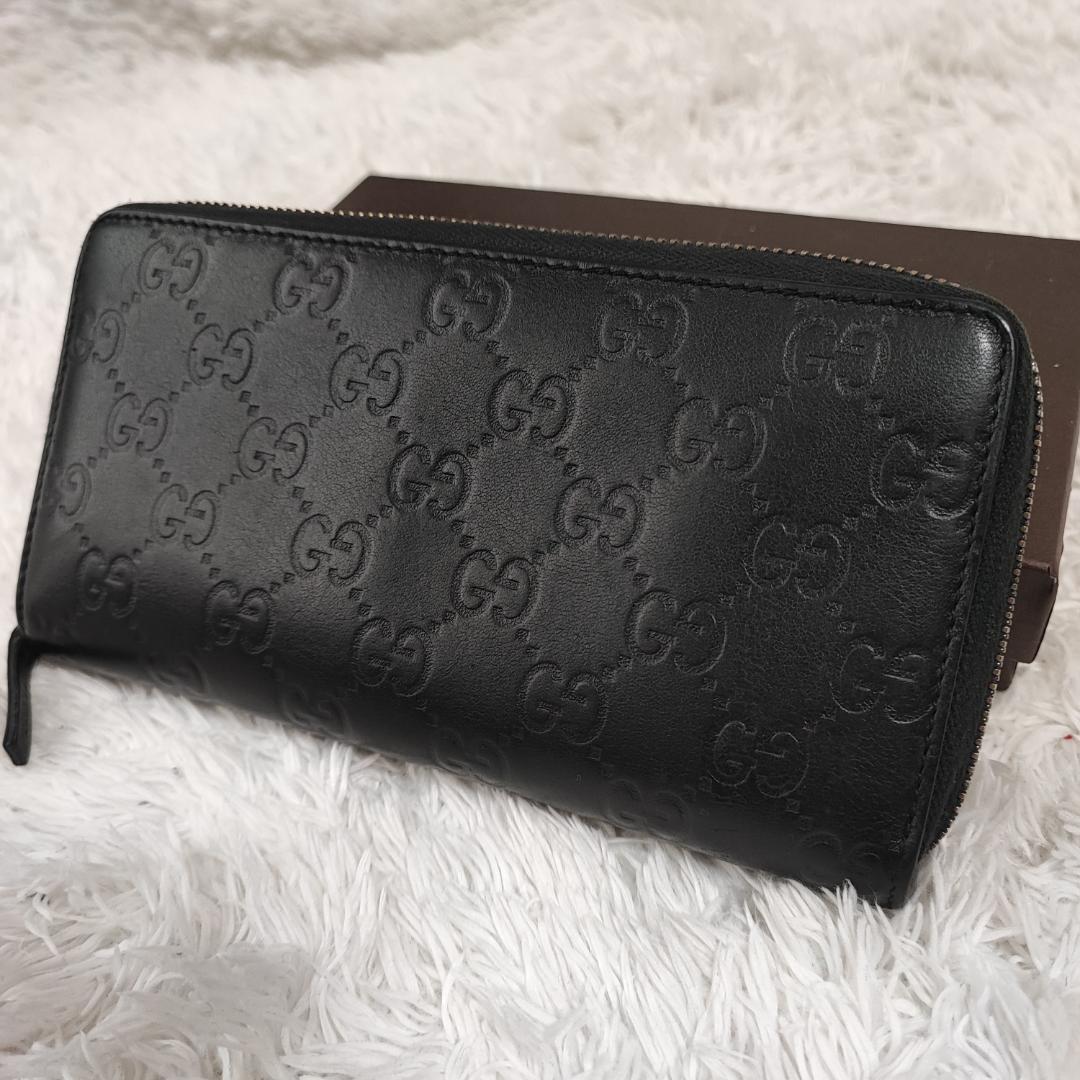 最高級✨グッチ シマ GG レザー ラウンドファスナー 長財布 黒　ブラック