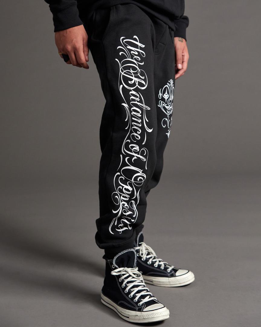 MR CARTOON RVCA SWEATPANTS BLACK スエットパンツ