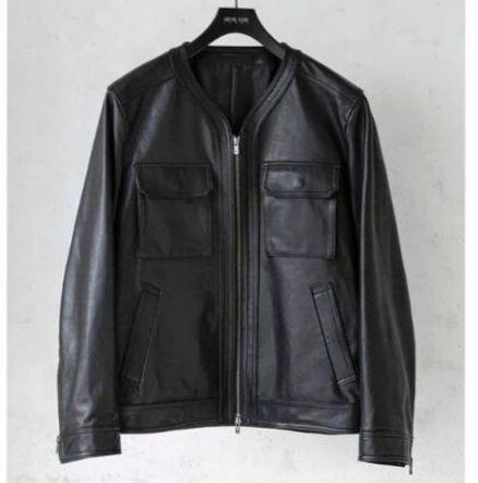 ★新品★ミッシェルクランオム　レザーブルゾン
ノーカラーレザーブルゾン