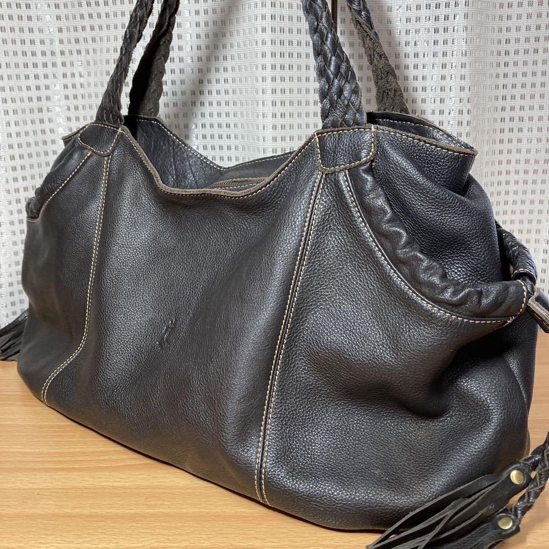 ★売約済★LUTE PIPA本革レザーラージサイズギャザートートバッグ 編み込み