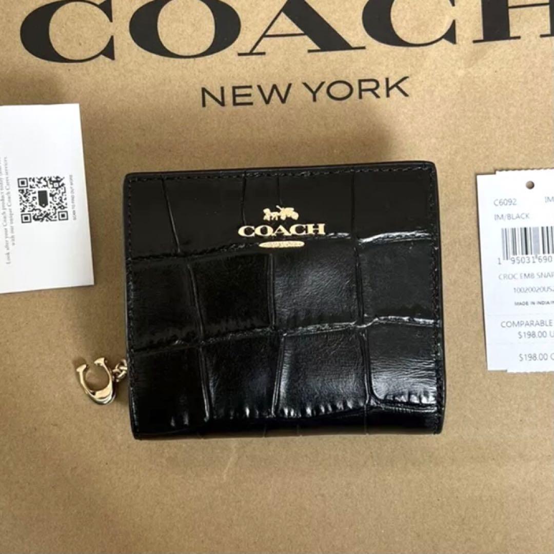 新品☆COACH(コーチ) 花柄 ブラック シグネチャー レザー 折り財布