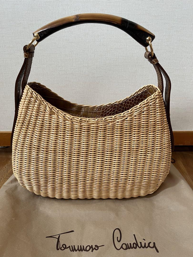 美品　TOMMASO CANDRIA ウッドハンドル　ラタンバッグ