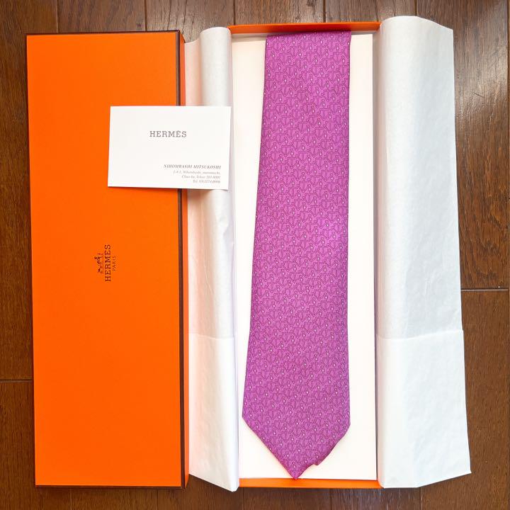 【新品/未使用】HERMES エルメス　ネクタイ　紫　パープル　ギフトボックス付