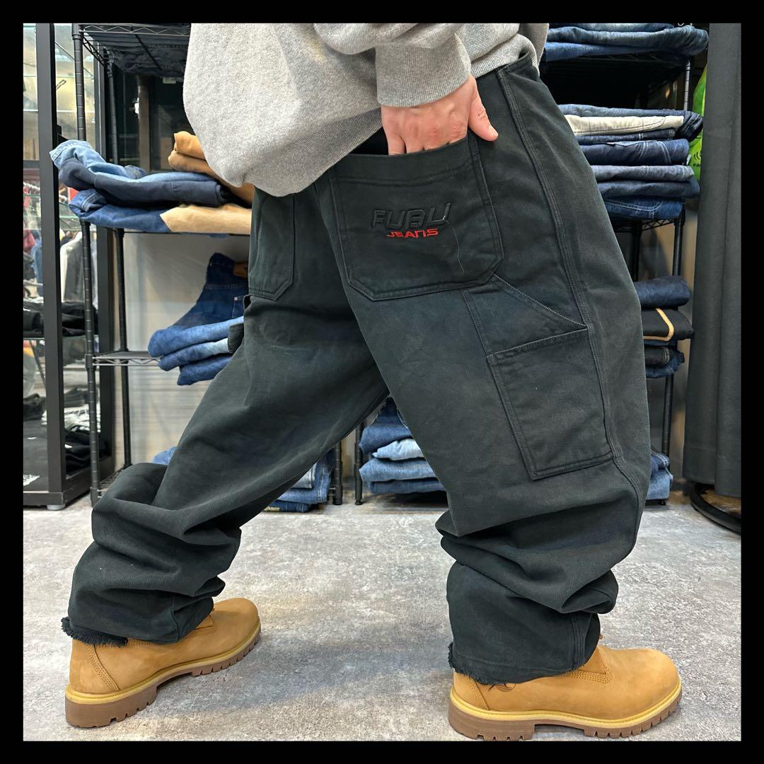 FUBU フブ　ヒップホップ　極太バギー　ブラック　刺繍　ペインターデニムパンツ