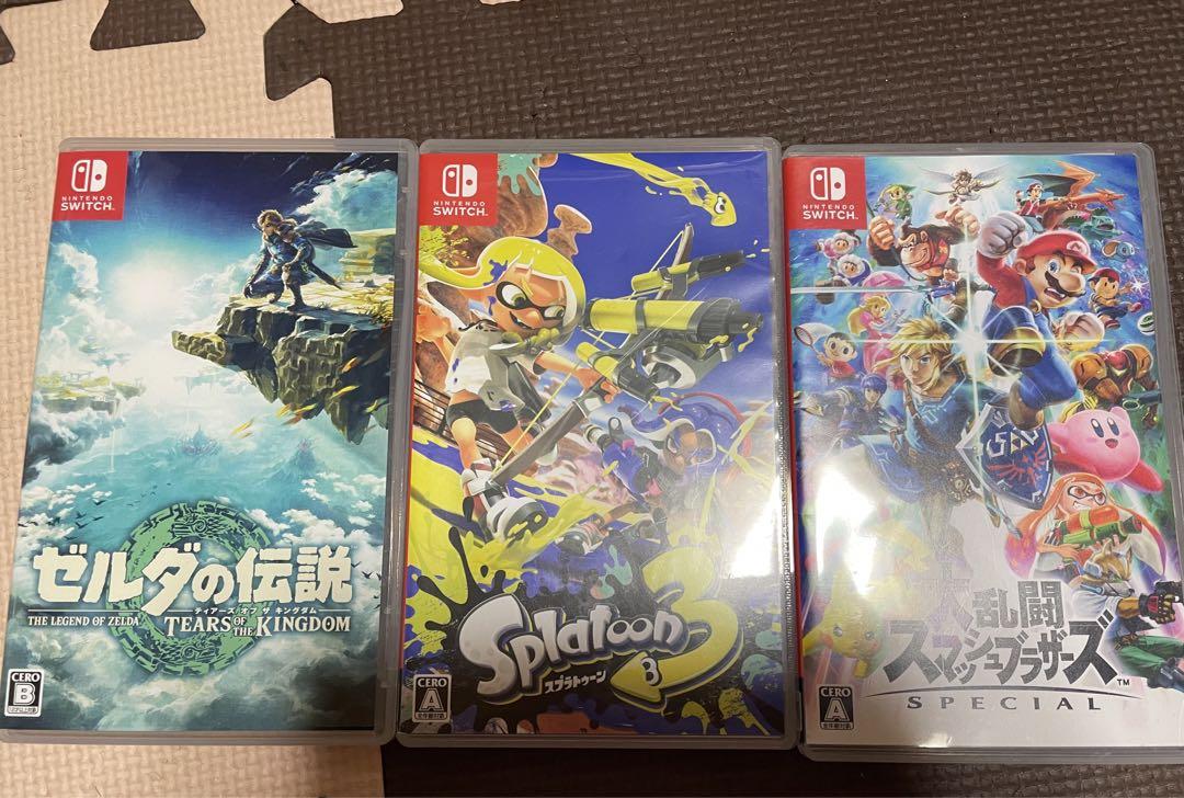 Switchソフト　ゼルダの伝説、スプラトゥーン3、入乱闘スマッシュブラザーズ