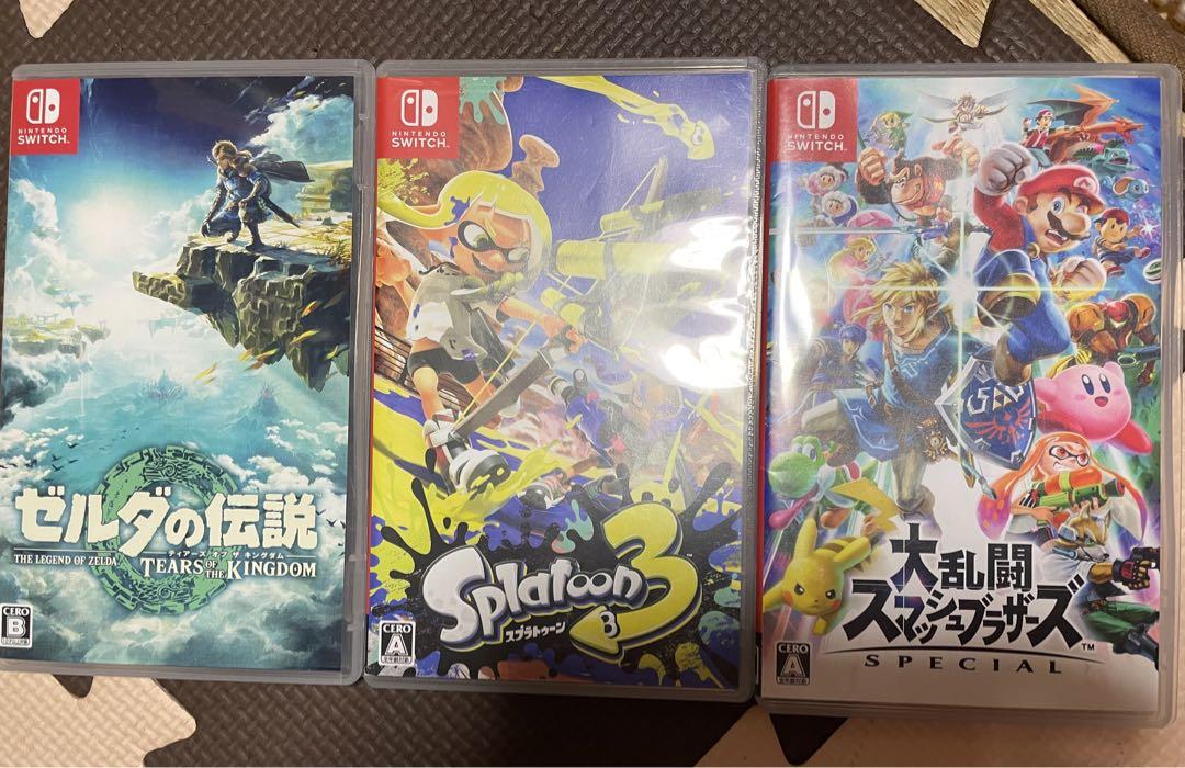 Switchソフト　ゼルダの伝説、スプラトゥーン3、入乱闘スマッシュブラザーズ