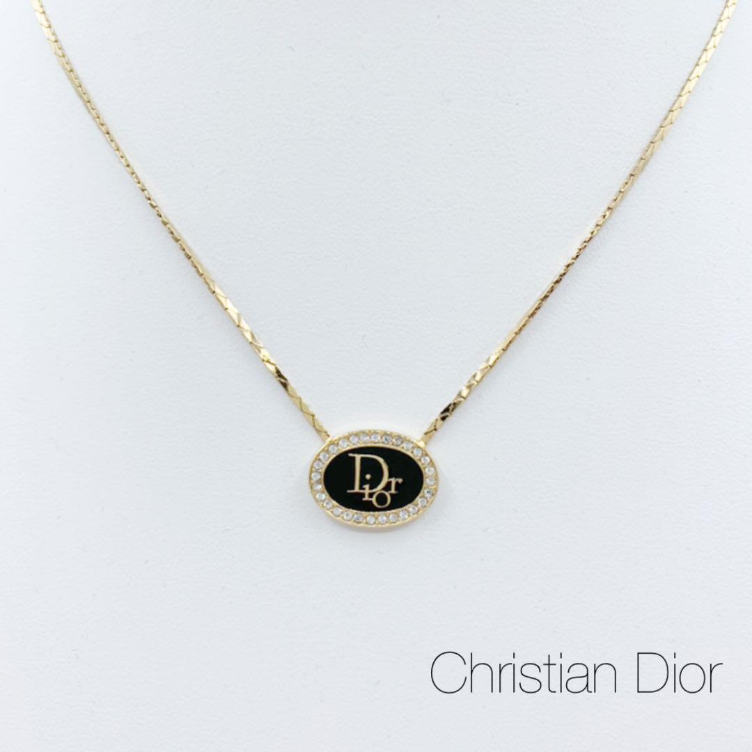 Dior ネックレス キラキラ ゴールド ストーン ロゴ ブラック ディオール