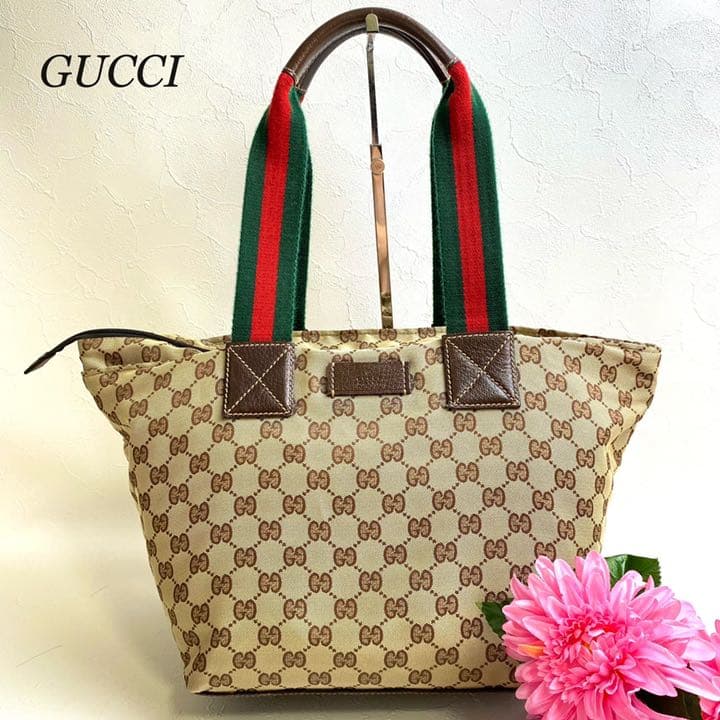 美品✨グッチ ハンドバッグ シェリーライン GG柄 キャンバス レザー ベージュ