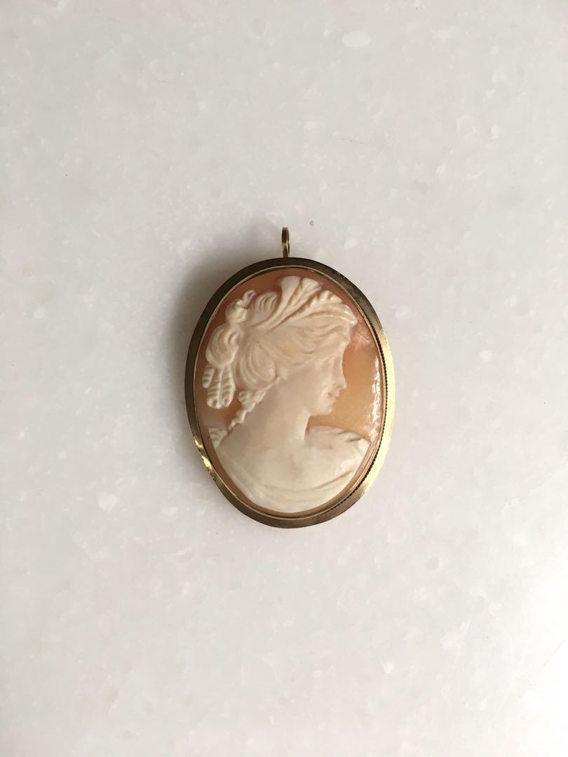 14K カメオ　ブローチ　ペンダントトップ