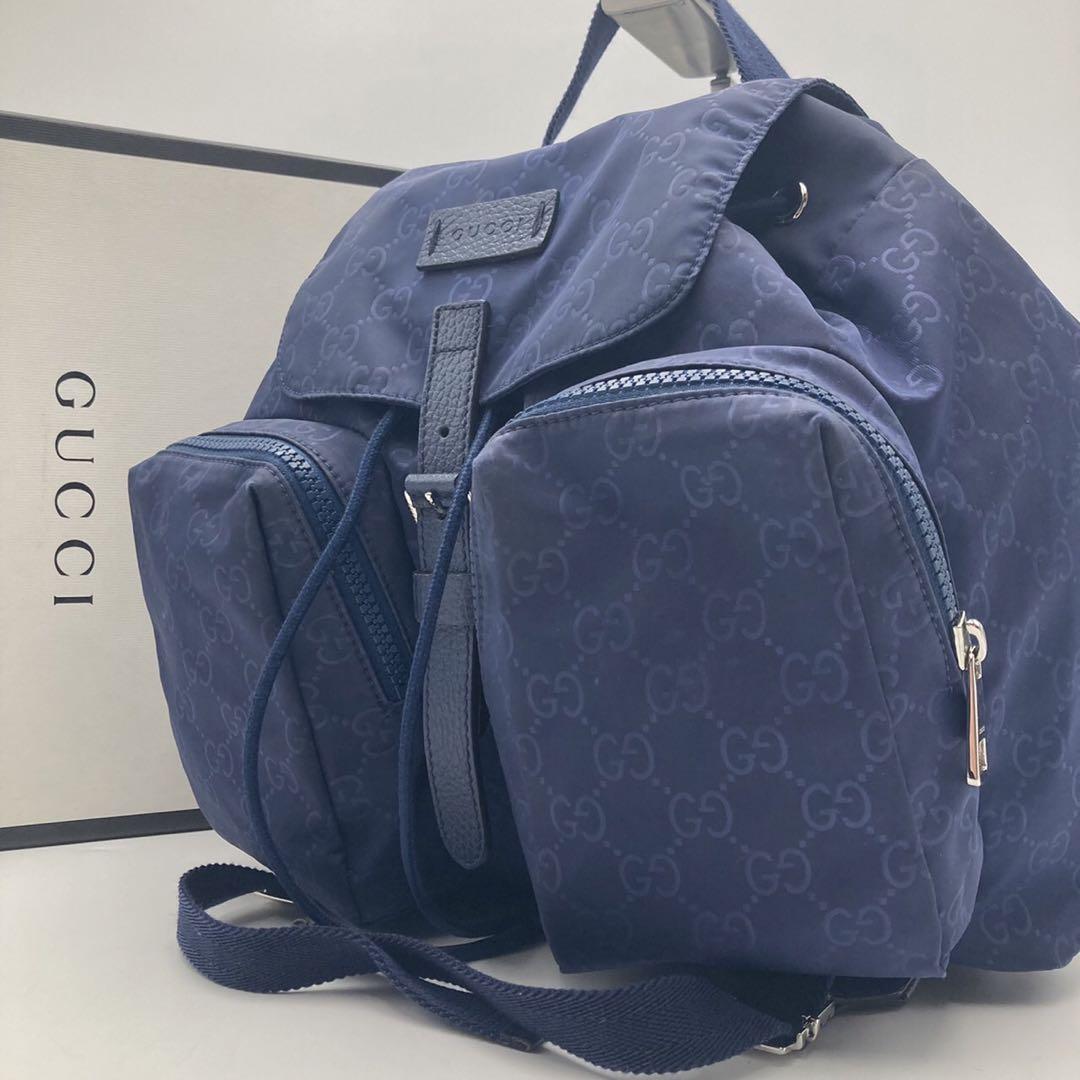 GUCCI グッチ リュック バックパック GG柄　ナイロン ブルー　大容量