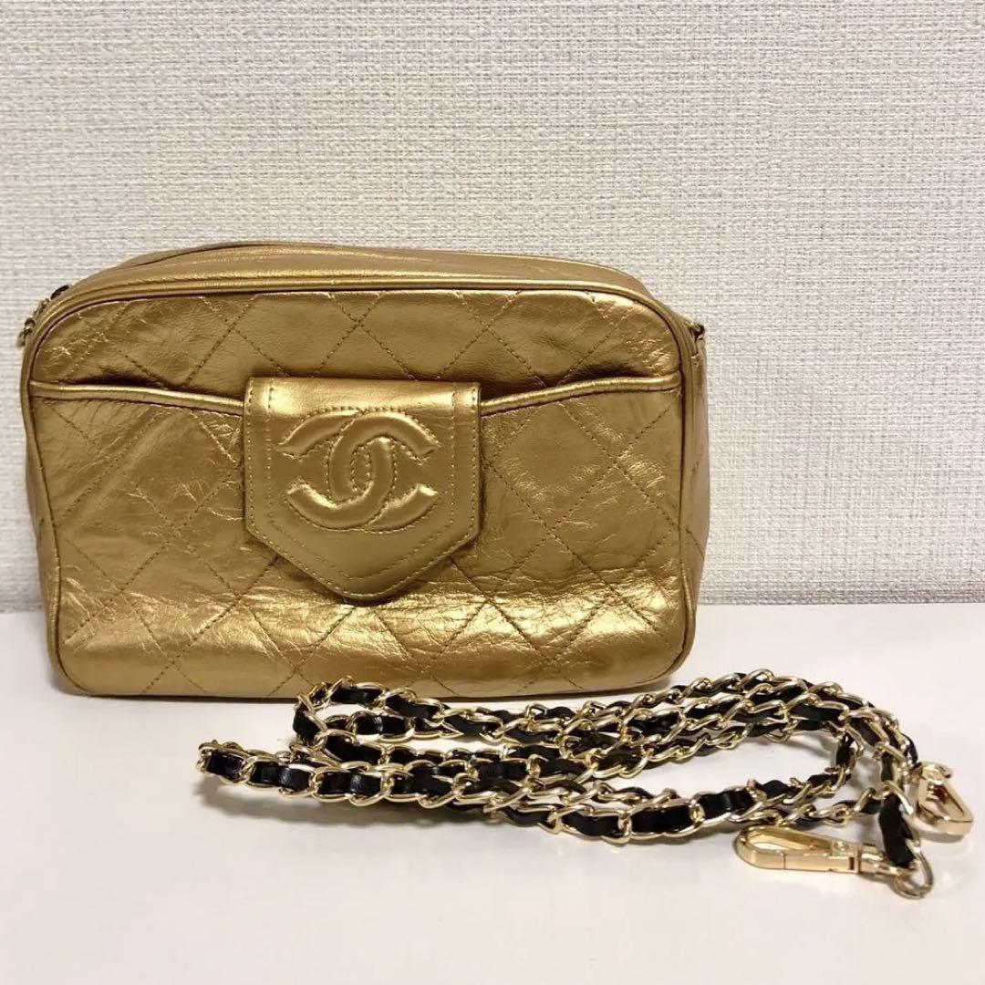 CHANEL シャネル ショルダーバッグ マトラッセ ラム革 ゴールド 斜めがけ
