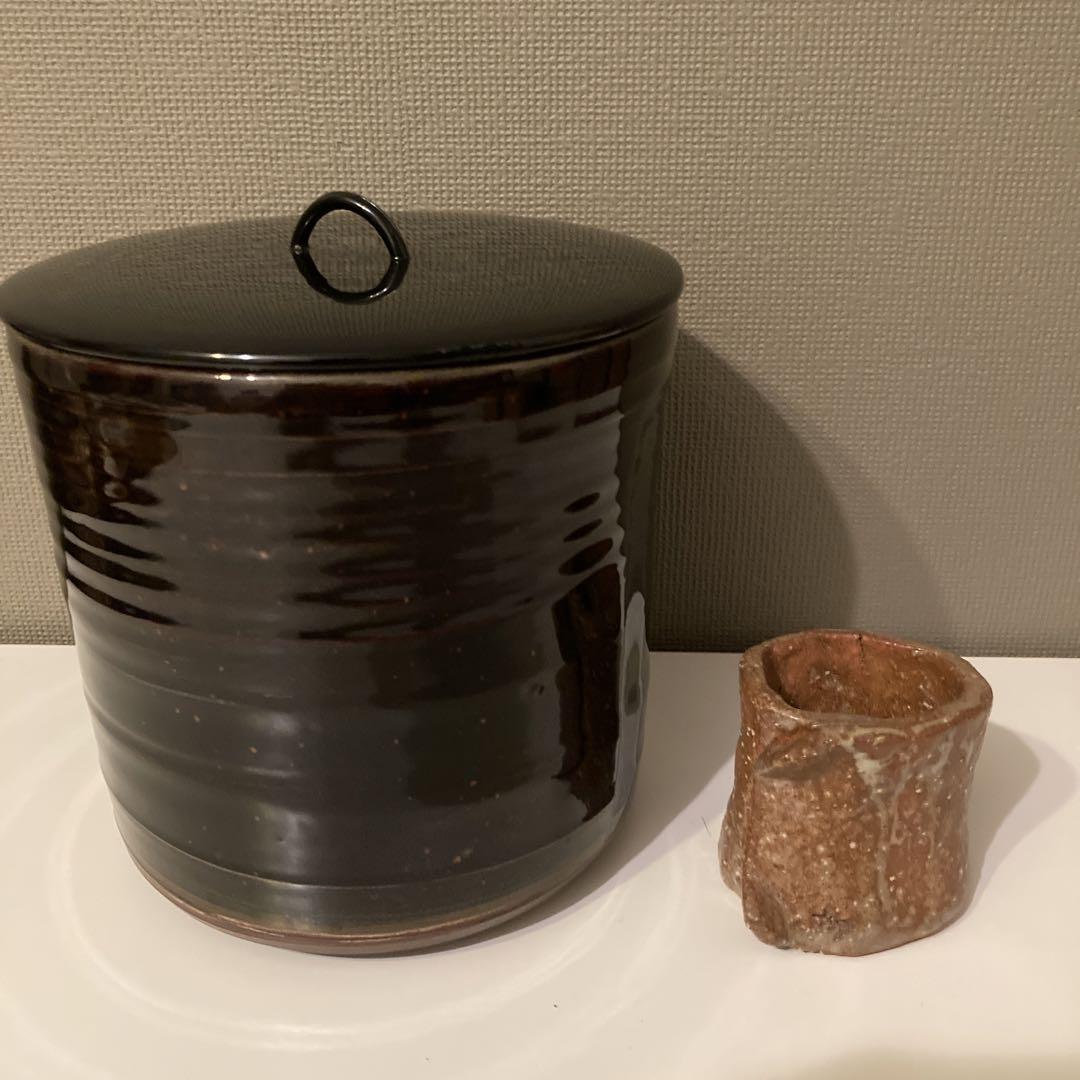 茶道道具　水指　塗蓋付き　＆　蓋置
