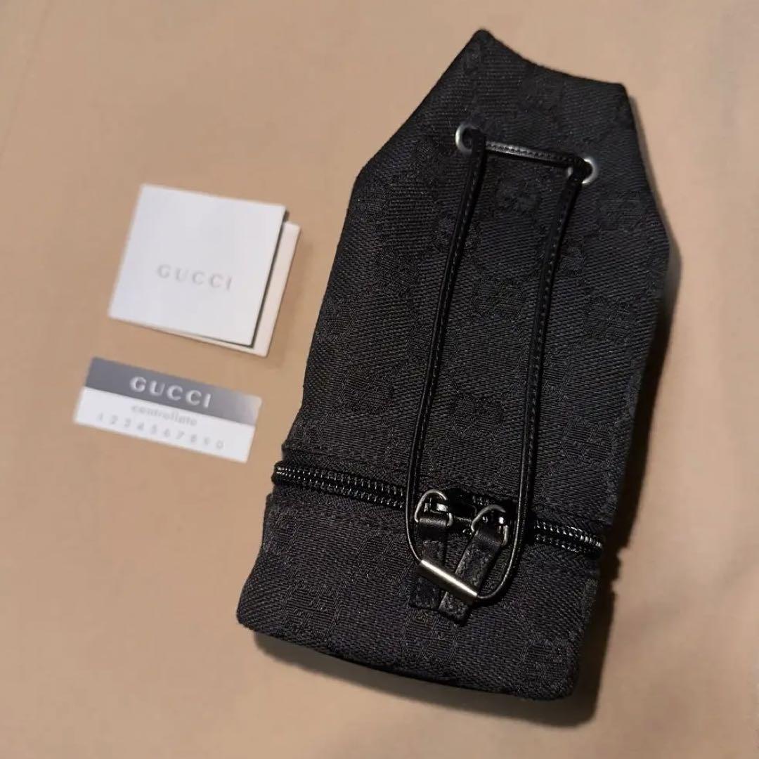 【極美品】グッチ ミニポーチ キャンバスレザー 巾着 ブラック
