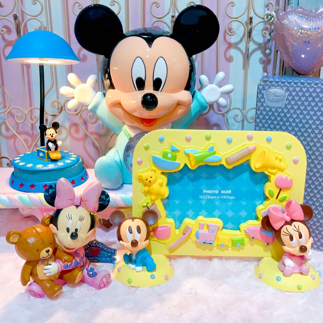 激レア ディズニー ミッキー ミニー 4点 フォトフレーム 置物 時計 ライト