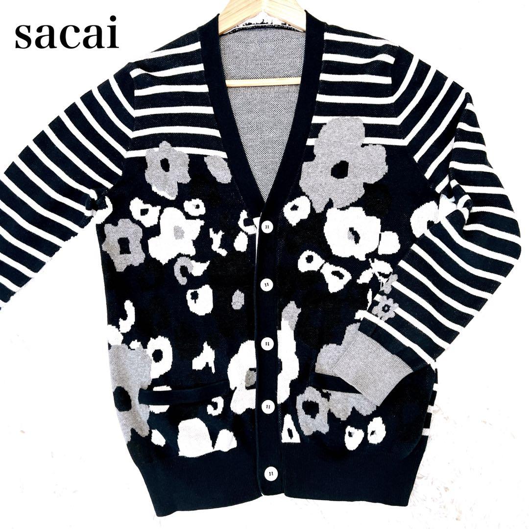 美品 sacai サカイ 花柄×ボーダーカーディガン フローラル 総柄