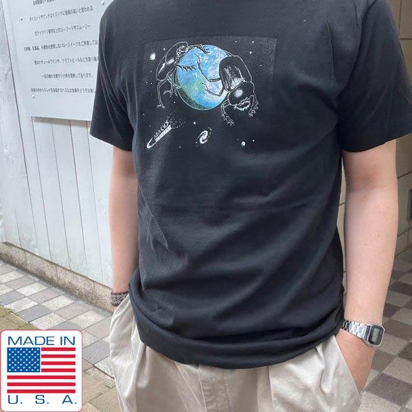 希少/新品/80's/USA製/宇宙 スカラベ 地球/半袖Tシャツ/黒【L】