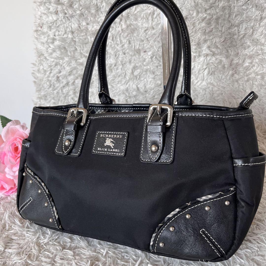 極美品✨バーバリー ハンドバッグ レザー ノバチェック スタッズ ホースロゴ 黒