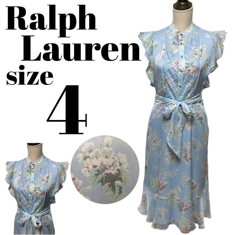 【高級】美品✨ローレンラルフローレン ロング丈 ワンピース 花柄 総柄 フリル