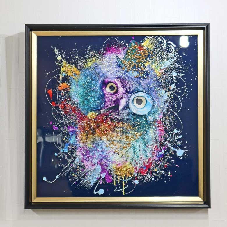 アートフレーム ファンキー 梟 フクロウ 絵画 クリスタルピクチャー ミミズク