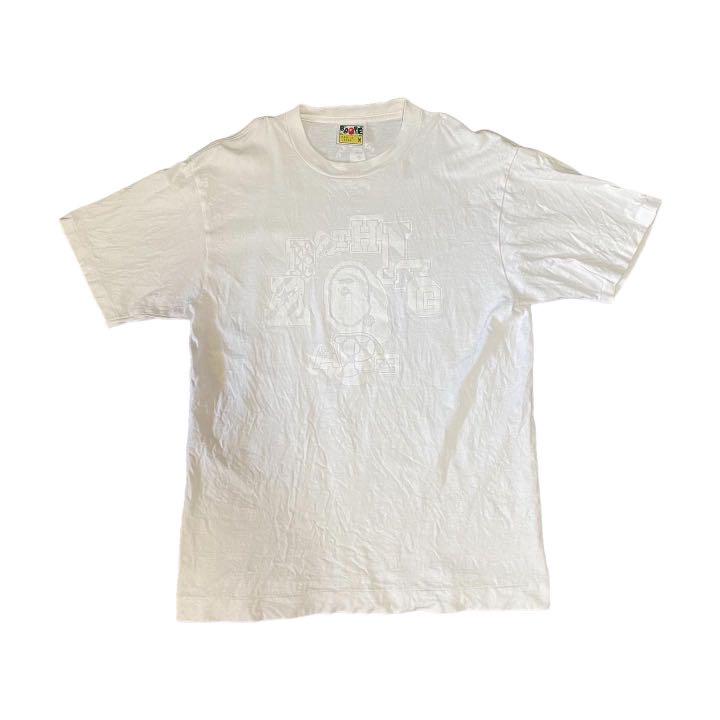 【A・BATHING APE】プリントTシャツ 同色ロゴ 白ティー 00s レア
