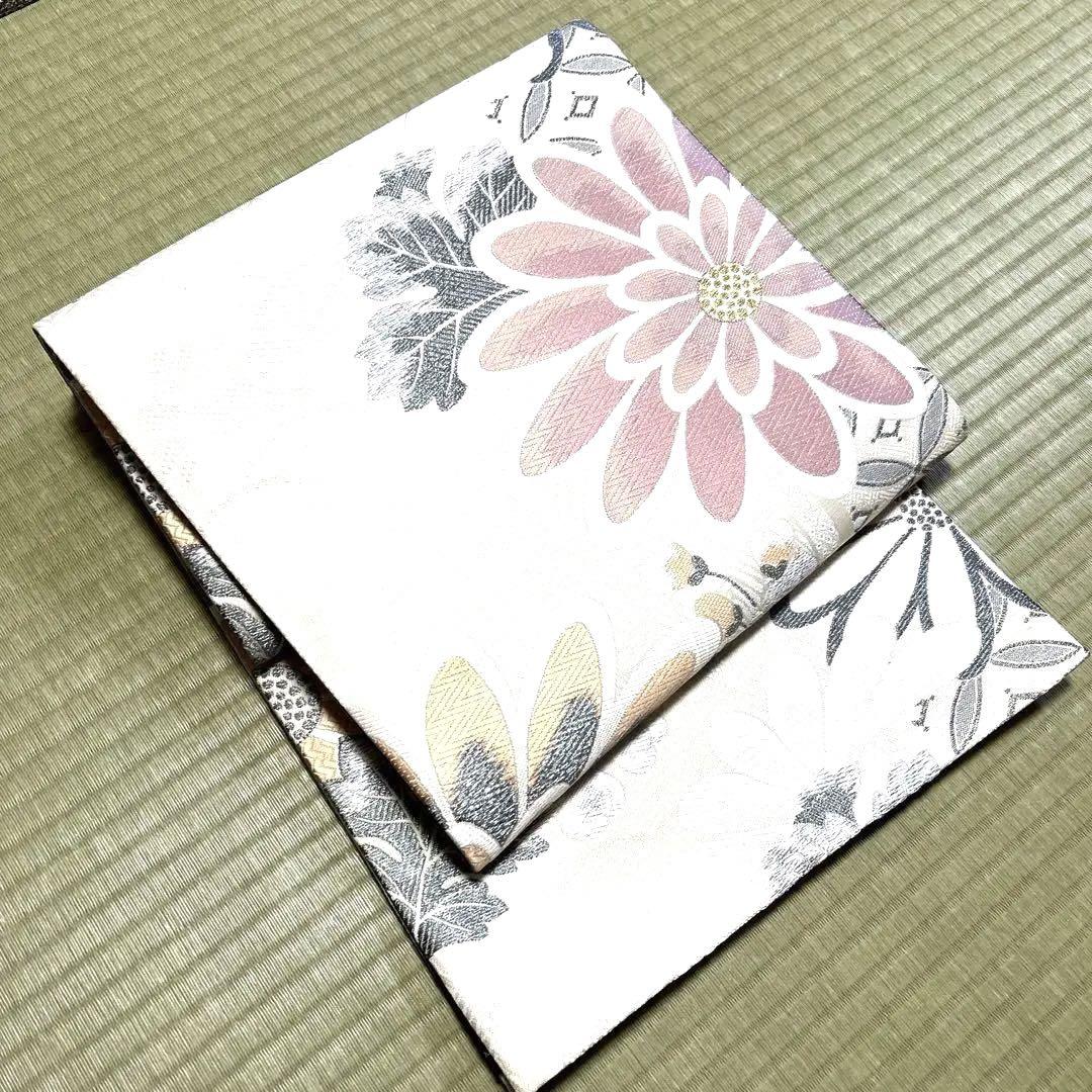 専用ページ　正絹　袋帯《白　刺繍　花》
