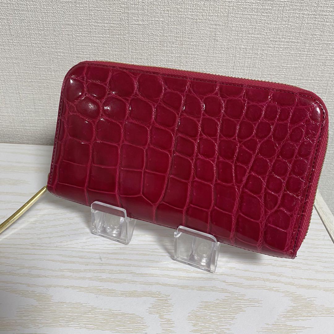 池田工芸　クロコダイル　ラウンドビッグウォレット ピンク