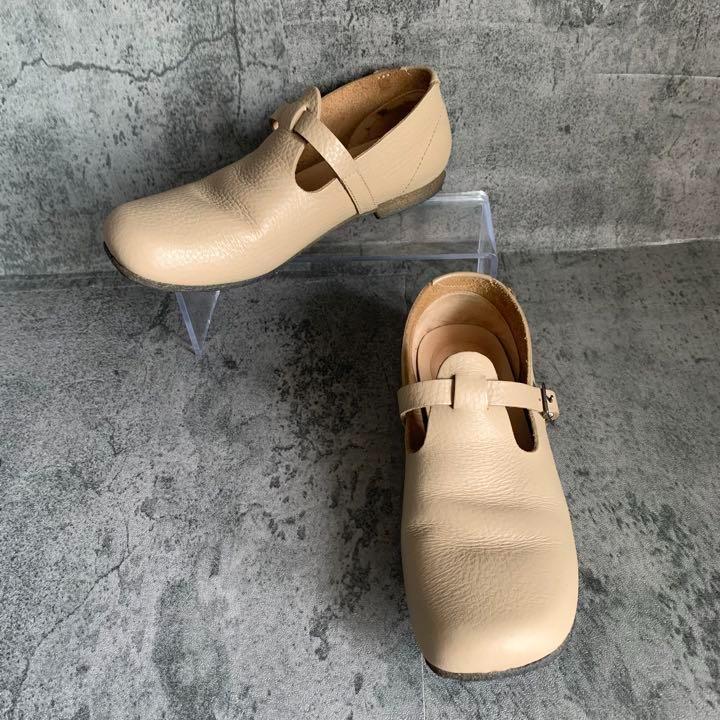 良品【Koos】コース（37）ストラップシューズ レザー　シボ　クリーム色