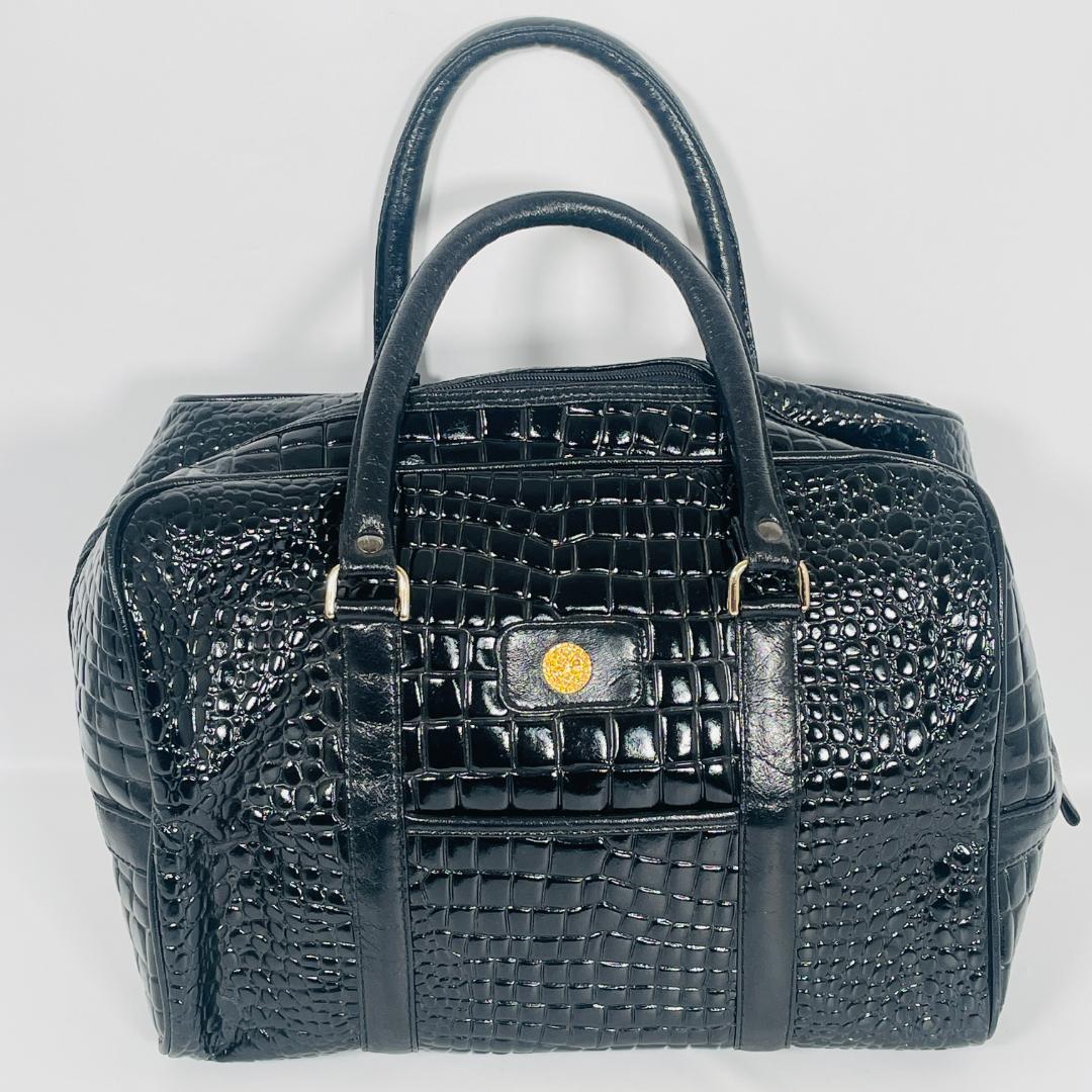 【極美品】ボストンバッグ クロコ シャイニング 黒