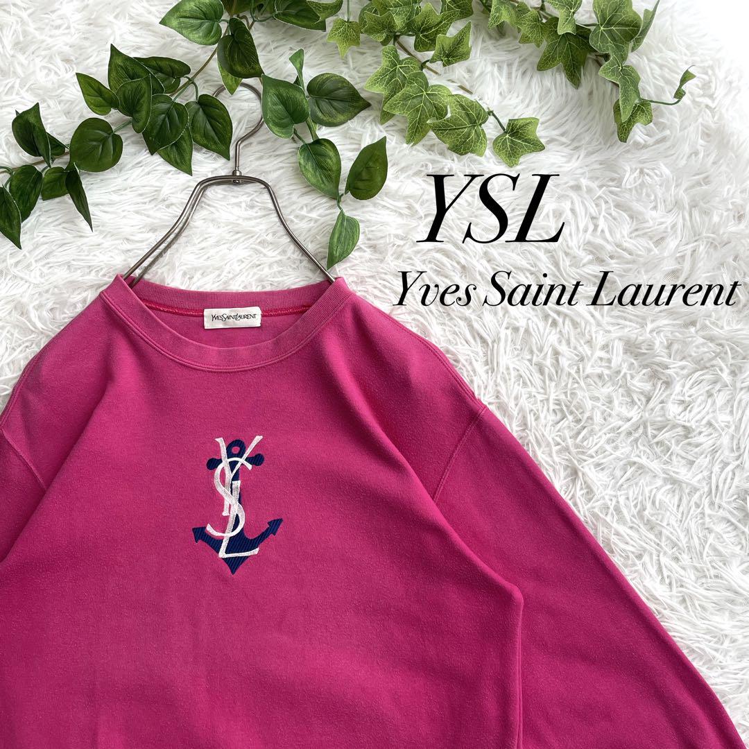希少　YSL イヴサンローラン　ヴィンテージ　スウェット　刺繍ロゴ　バイカラー