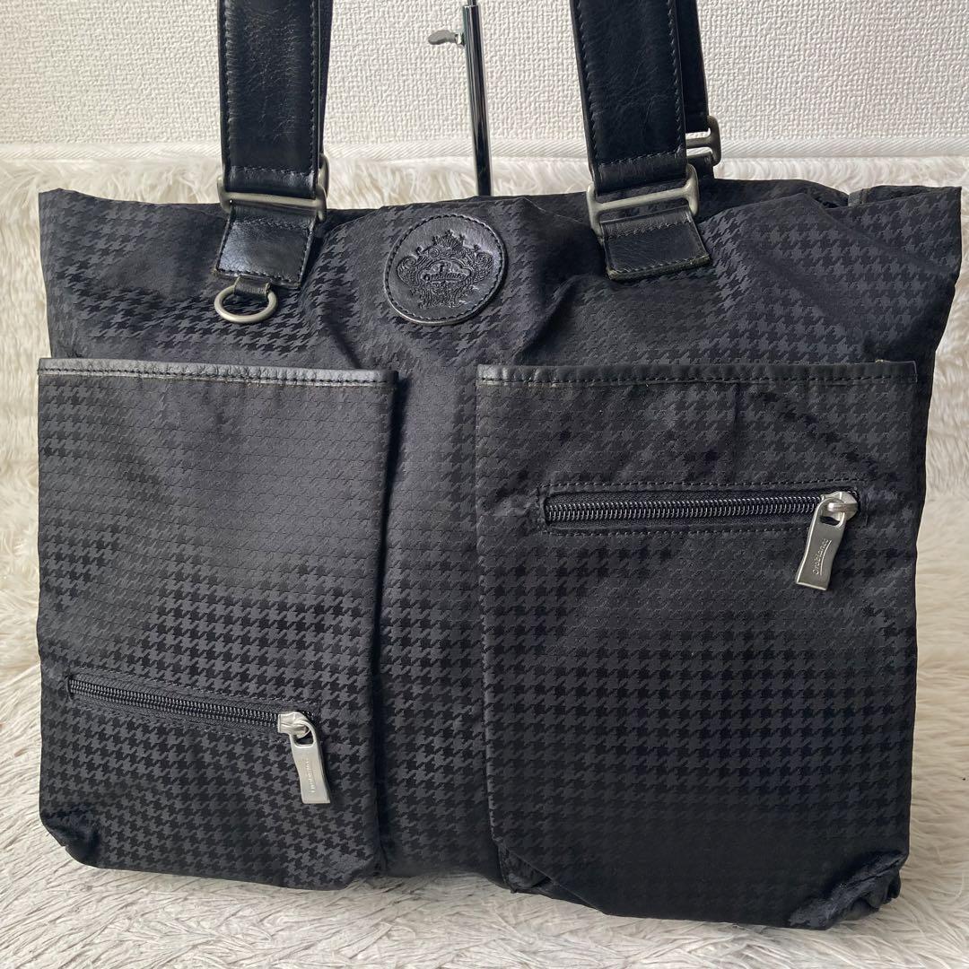 美品✨ オロビアンコ 千鳥格子柄 ナイロン レザー トートバッグ A4 ブラック