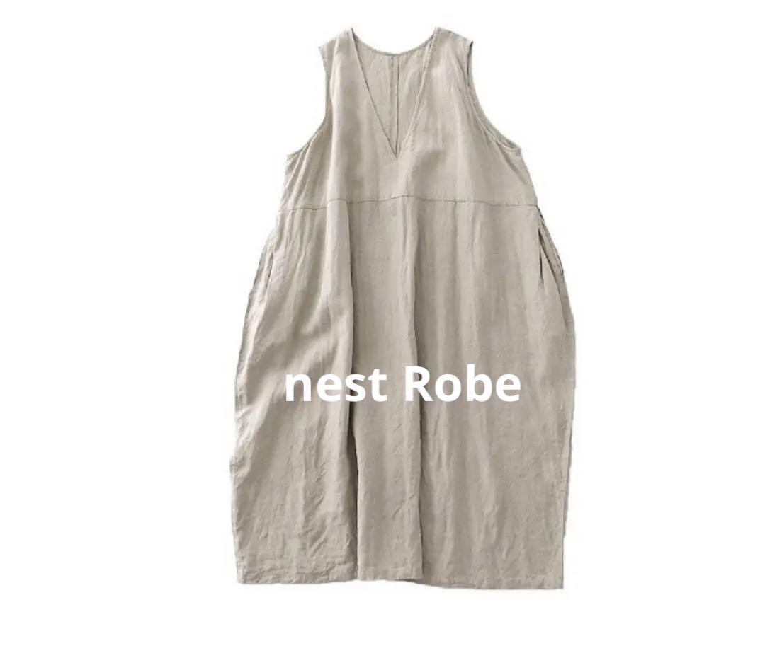 早い者勝ちnest Robe｜ブラックリネンバックVネックノースリーブワンピース