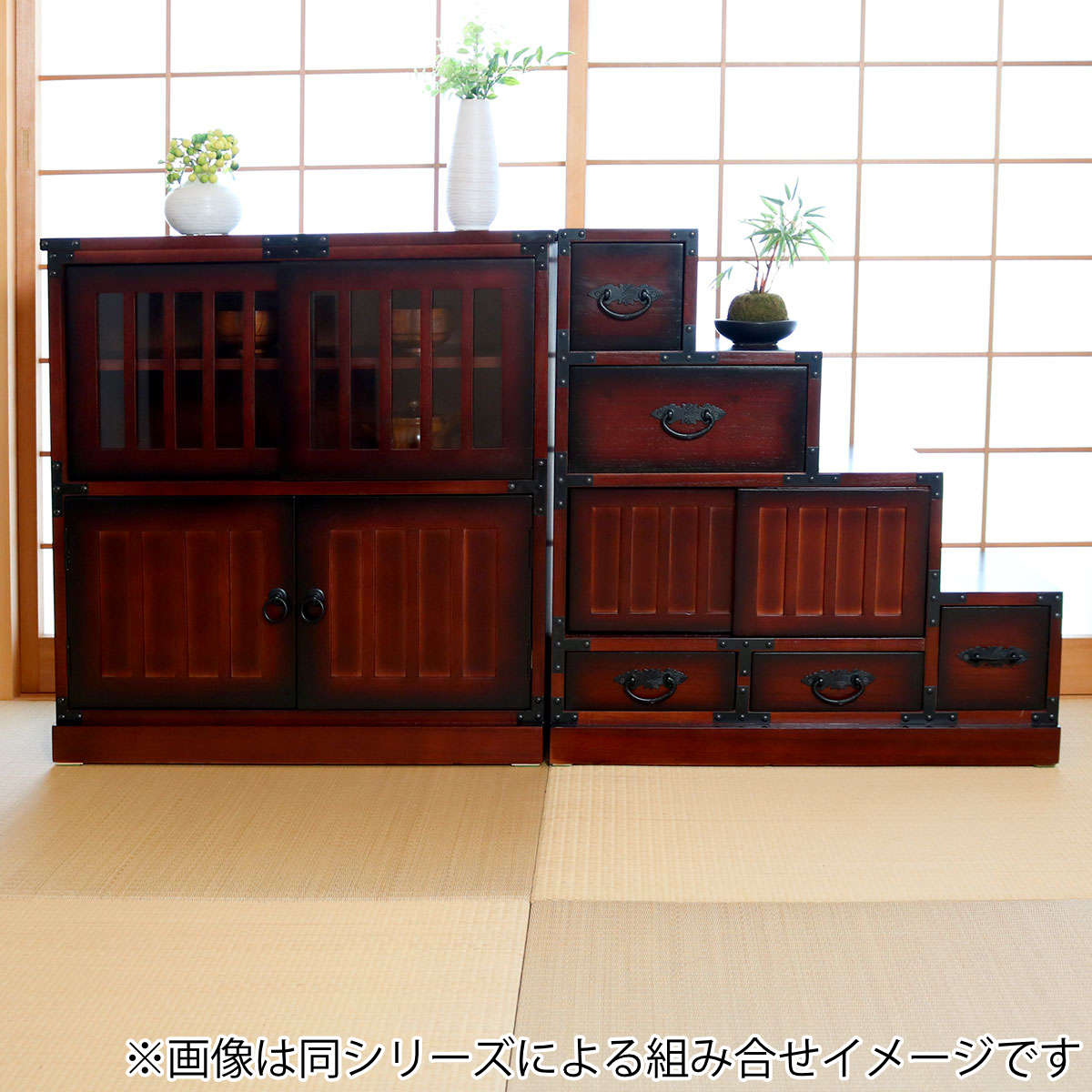 レオパードフラワーブラック ♪和簞笥 時代家具 民芸品 茶箪笥 箪笥 